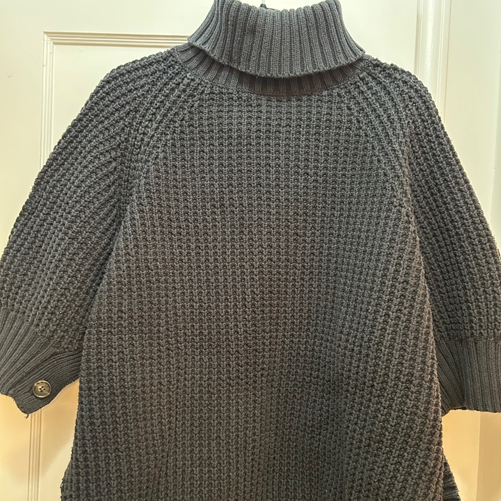 JCrew Charcol Black Cotton 3/4 sleeve turtleneck sweater